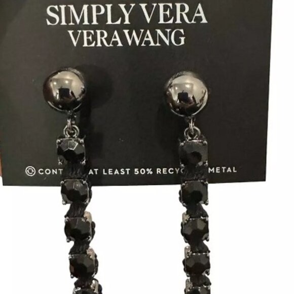 VERA WANG Goth Gunmetal Black Crystal/Black Ribbon Drop Earrings**NEW! - Picture 3 of 7